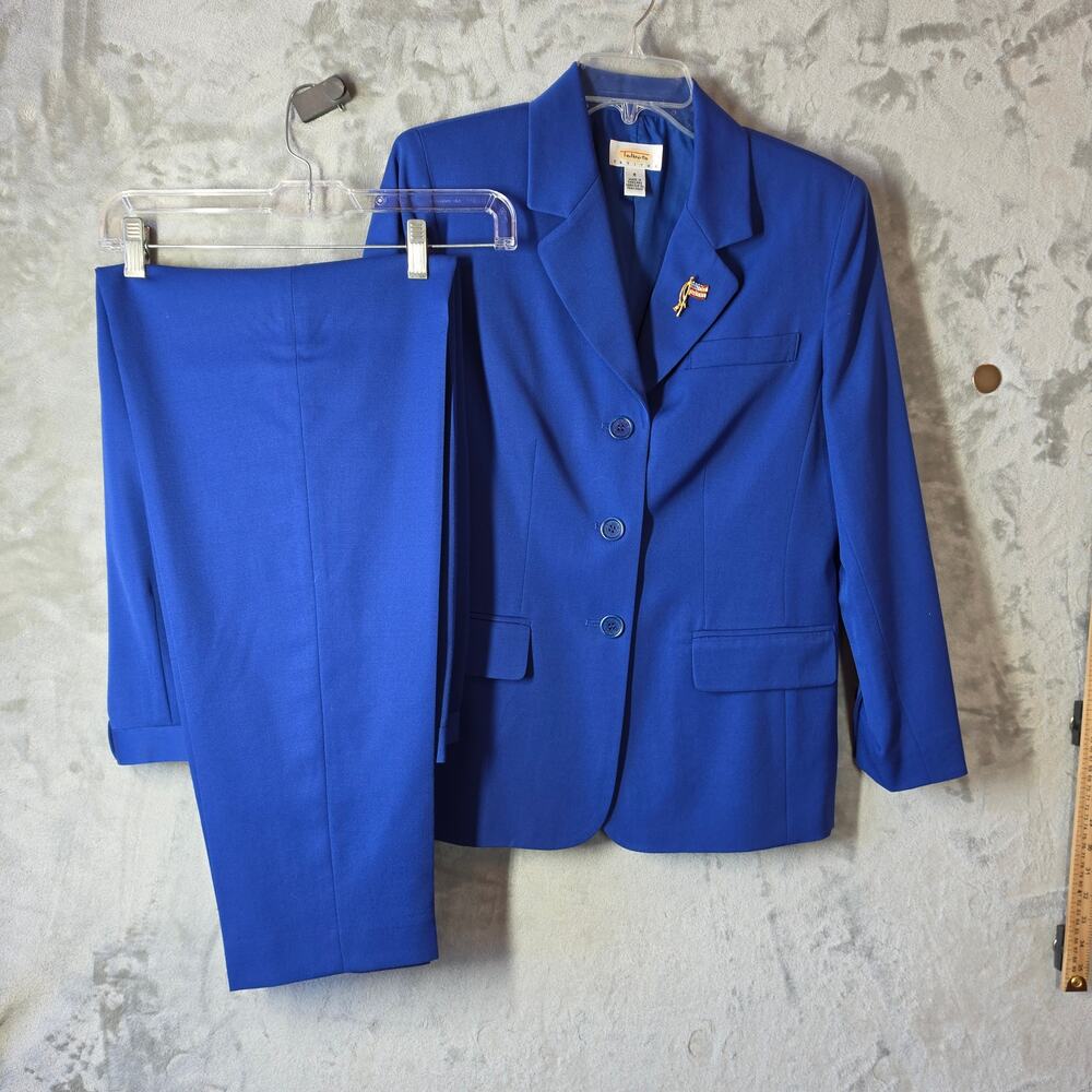 Vintage Talbots Petites Blue 100% Wool Pant Suit Blazer 6P Pants 8